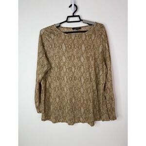 Lauren Ralph Lauren Top Womens 2X Linen Snakeskin Long Sleeve Lightweight Blouse